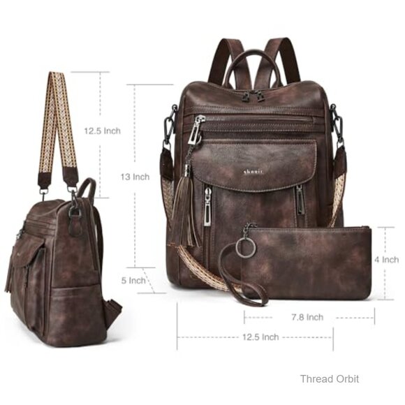 Convertible Leather Backpack Purse with Wristlet for Work Travel College main image 2